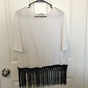 White Zara shirt.